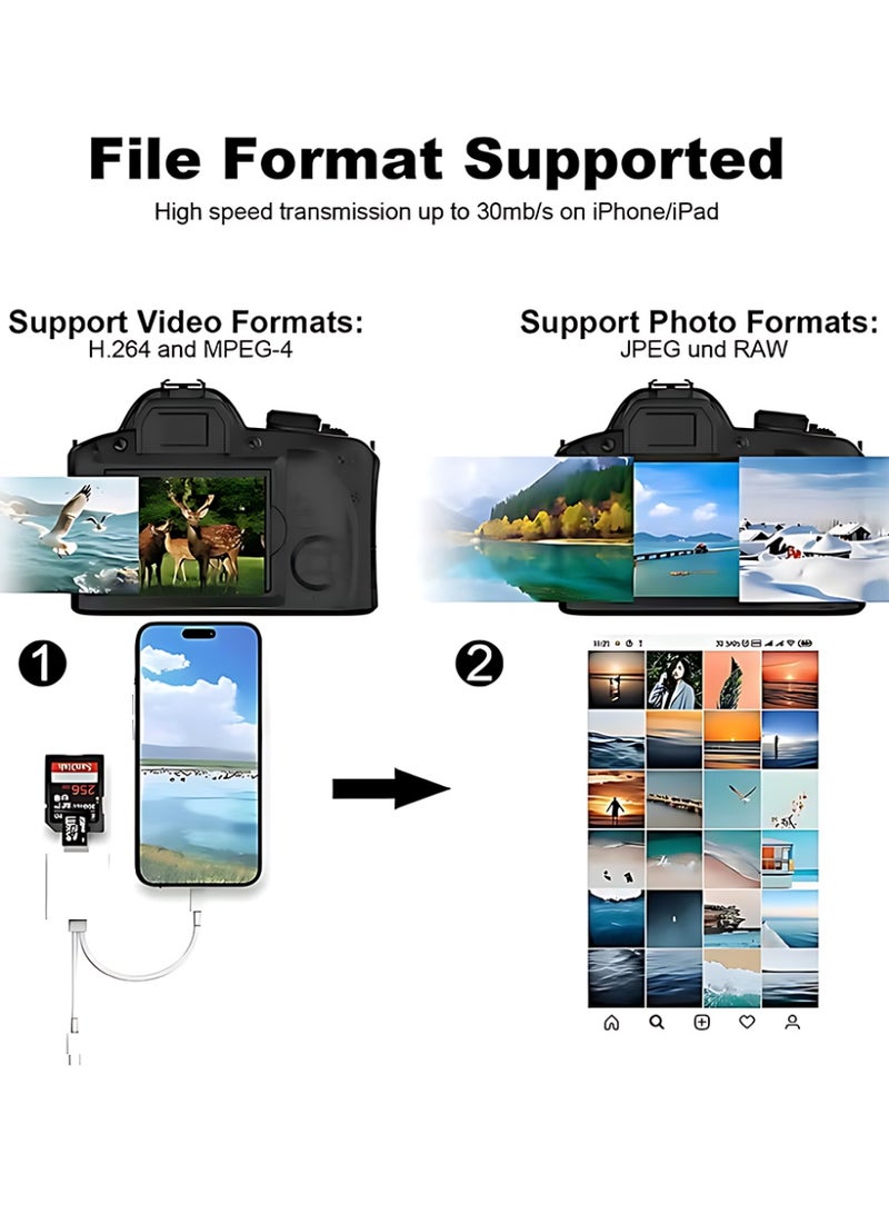 Sd Card Reader for iPhone iPad Camera,Dual Card Slot Memory Card Reader Supports SD and TF Card Trail Camera Viewer Sd Card Adapter Portable Micro Sd Card Reader Plug and Play - Image 4